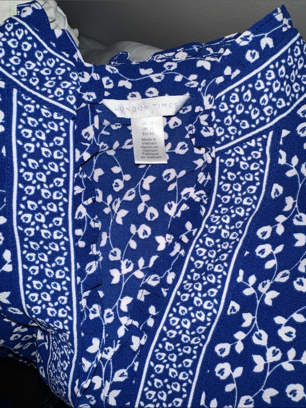 London Times White Floral on Royal Blue Boho maxi dress
